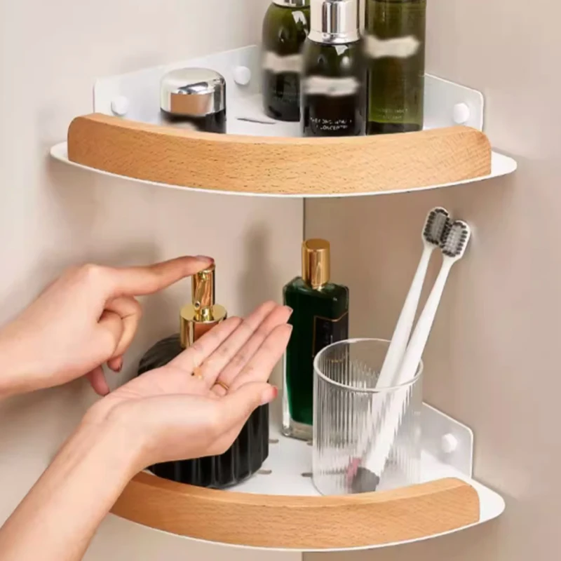 ไม้อลูมิเนียมห้องน้ําชั้นวางของชั้นวางของห้องน้ําเจาะฟรีแขวนผนัง Vanity ห้องน้ําสามเหลี่ยมชั้นวางมุม 1