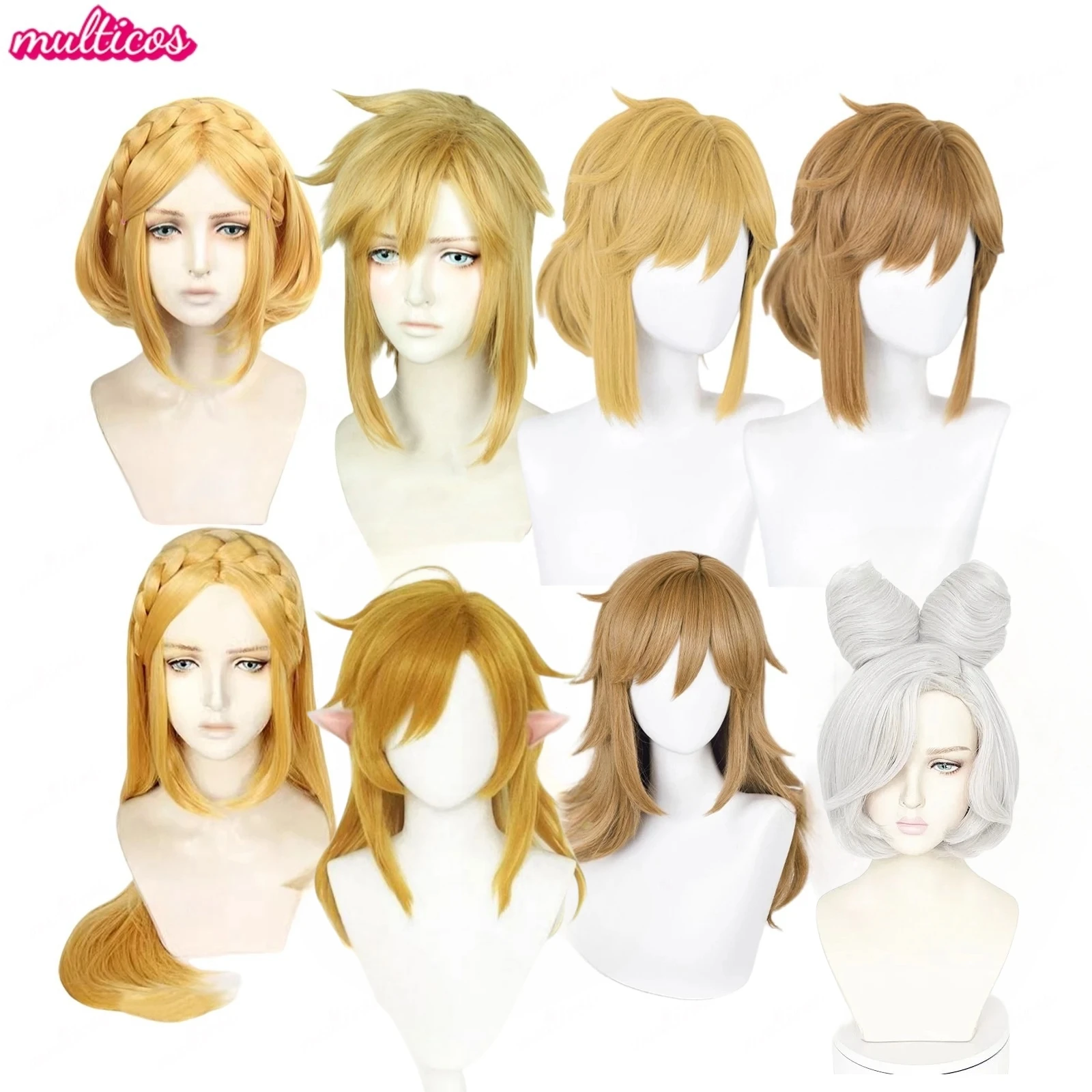 Parrucca Cosplay Principessa Zelda Parrucche Intrecciate Marrone Biondo Dorato Parrucca Cosplay Twilight Princess Link Parrucche Argento Purah + Cappu