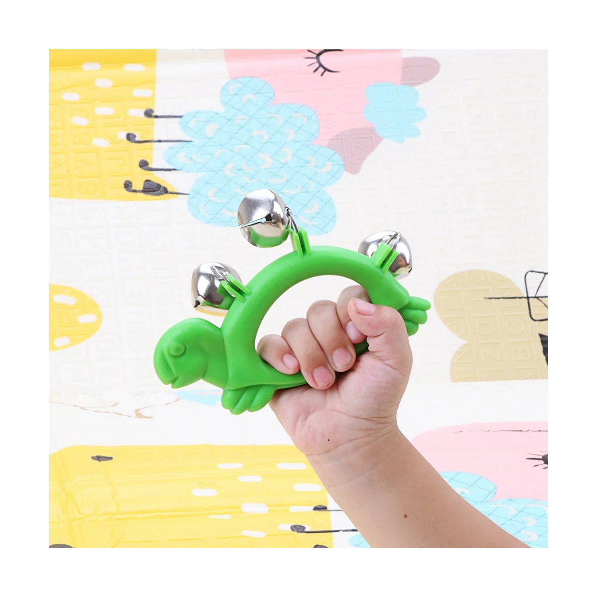 

Turtle Shape Hand Bells Handheld Tambourine with 6 Jingle Metal Bells for Kid Toy Musical Instrument