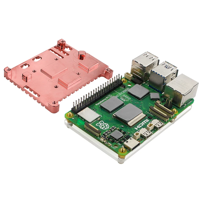 Raspberry Pi 5 Pure Copper Heatsink Metal Cooling Case Optional Fan Passive Acti