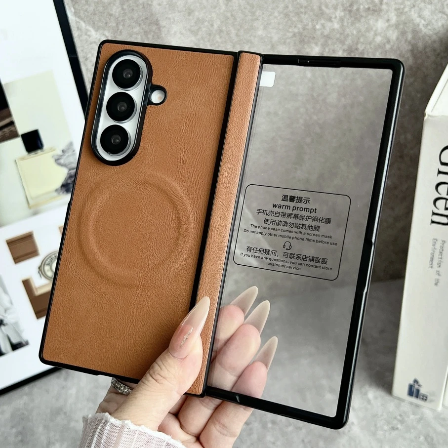 Leather Case with Built-in Screen Protector and Spring Hinge Protection