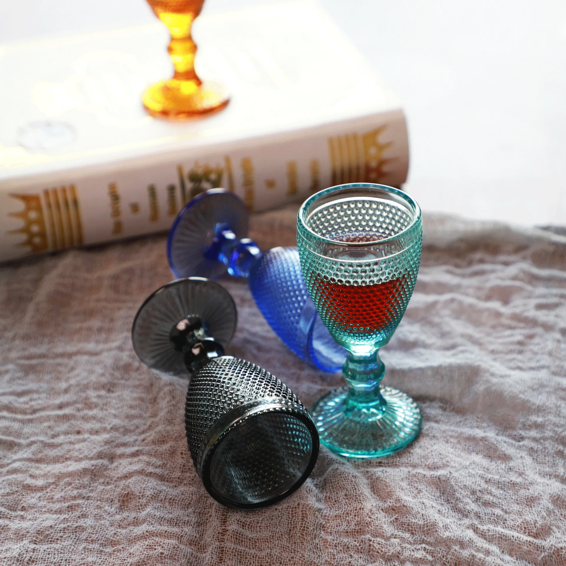 plastic shot glass 6 Pieces Pack 50ml Vintage Embossed Goblet Pressed Shot Glass Cups Set for Wine Spirit Soju Alcohol