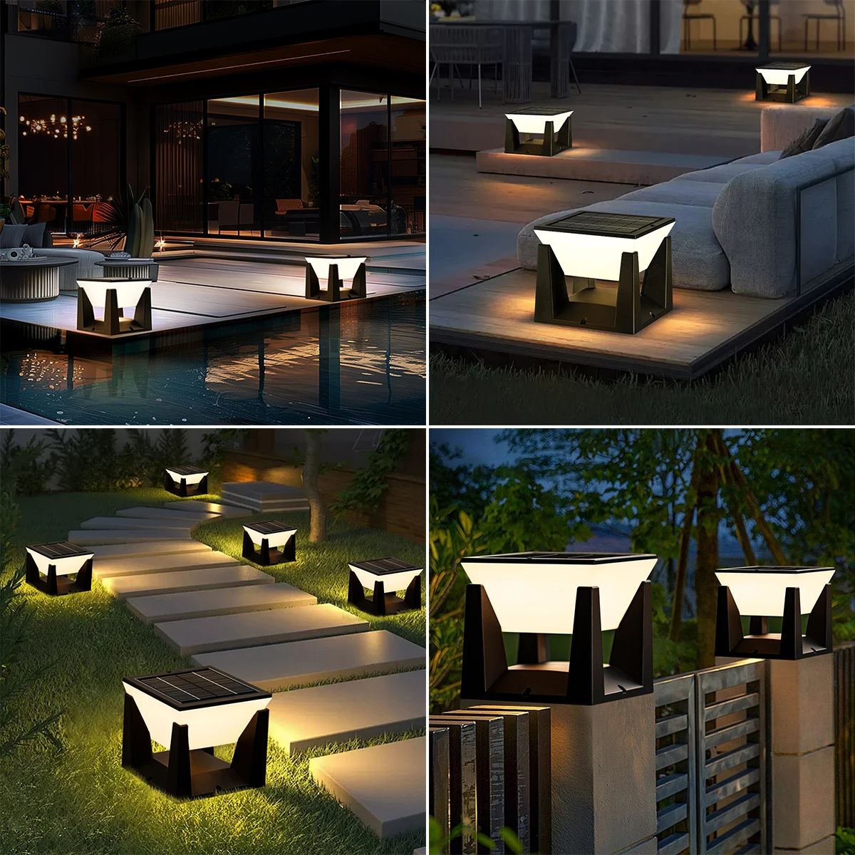 Outdoor Solar Post Light Solar Pillar Lights Modern LED Fence Deck Cap Lamp IP65 Waterproof Landscape Column Lighting for Flat 6