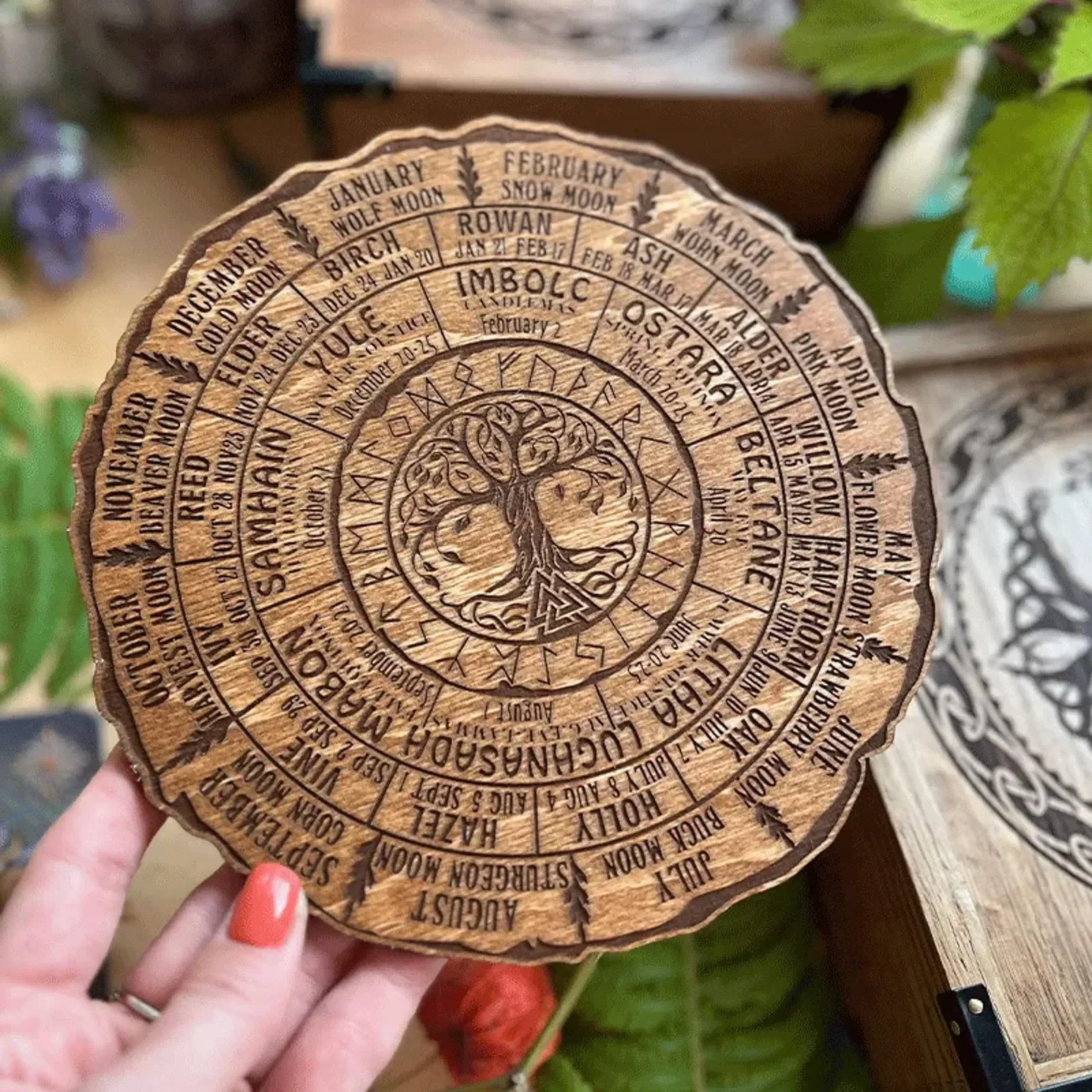 Tree Calendar Wheel Of The Year Wood Sign Tree Of Life Calendar Witchcraft Witchy Planner Witch Altar Wall Calendar Food 3