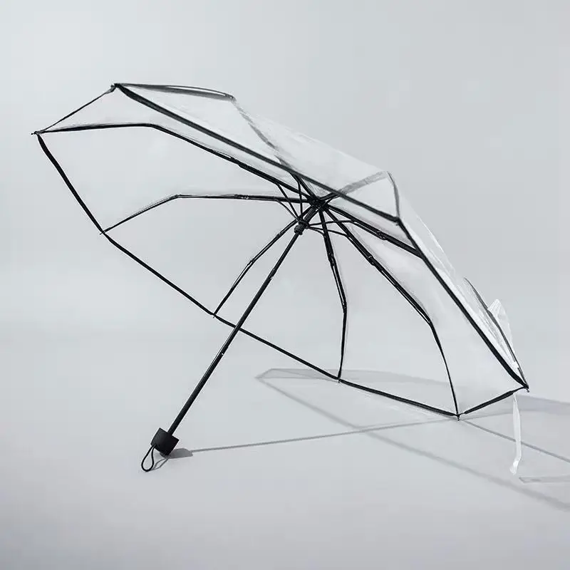 Transparent Folding Non-automatic Umbrella Men Women Ripple Edge Business Rain Umbrella Parasol