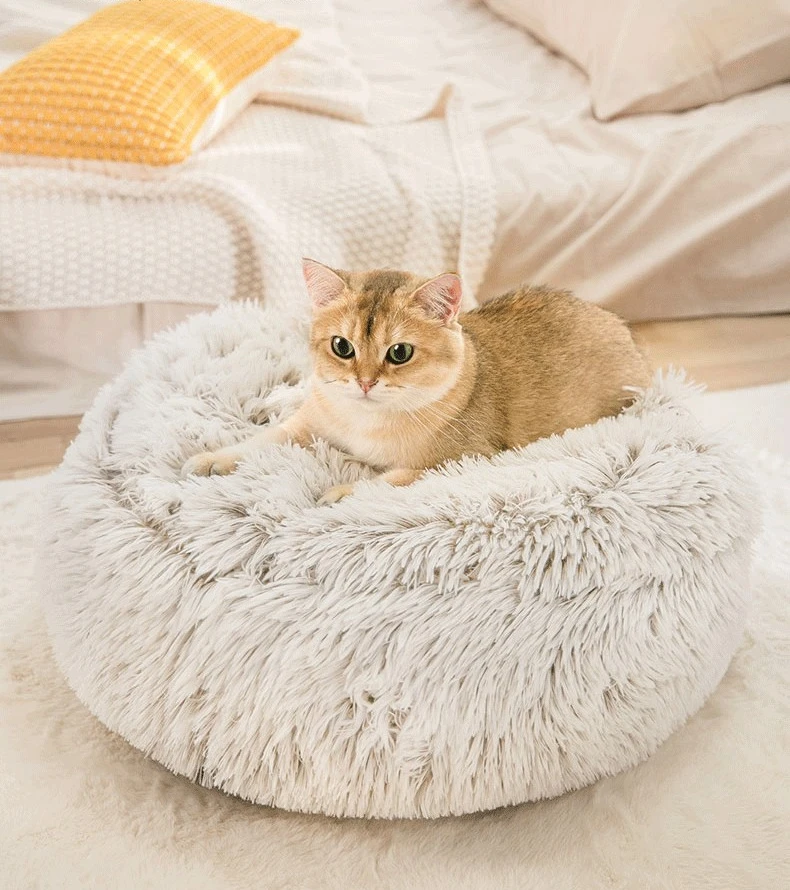 Title 13, Winter Long Plush Pet Cat Bed Round Cats Cushio...