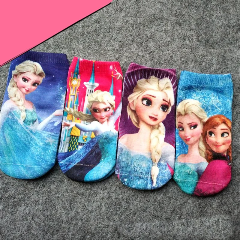 1 pair Disney Frozen Cartoon Minnie Elsa Cotton Socks Short Socks Children Girls Princess Socks Christmas Birthday Gifts 2