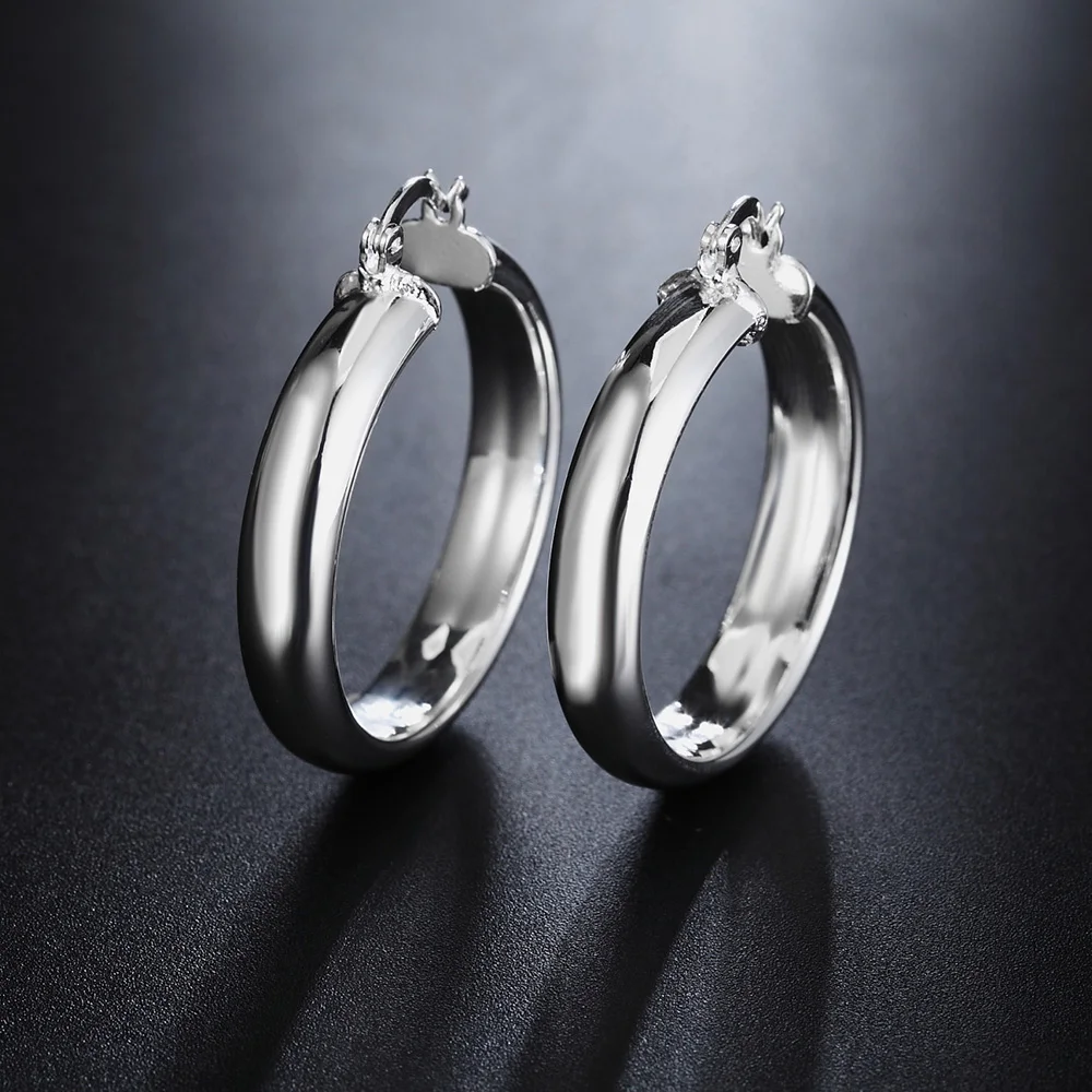925 Sterling Silber 18 Karat Gold 4 cm glatt Großer Kreis Creolen für Frauen Weihnachtsgeschenke feine Party Beliebte Marken Schmuck