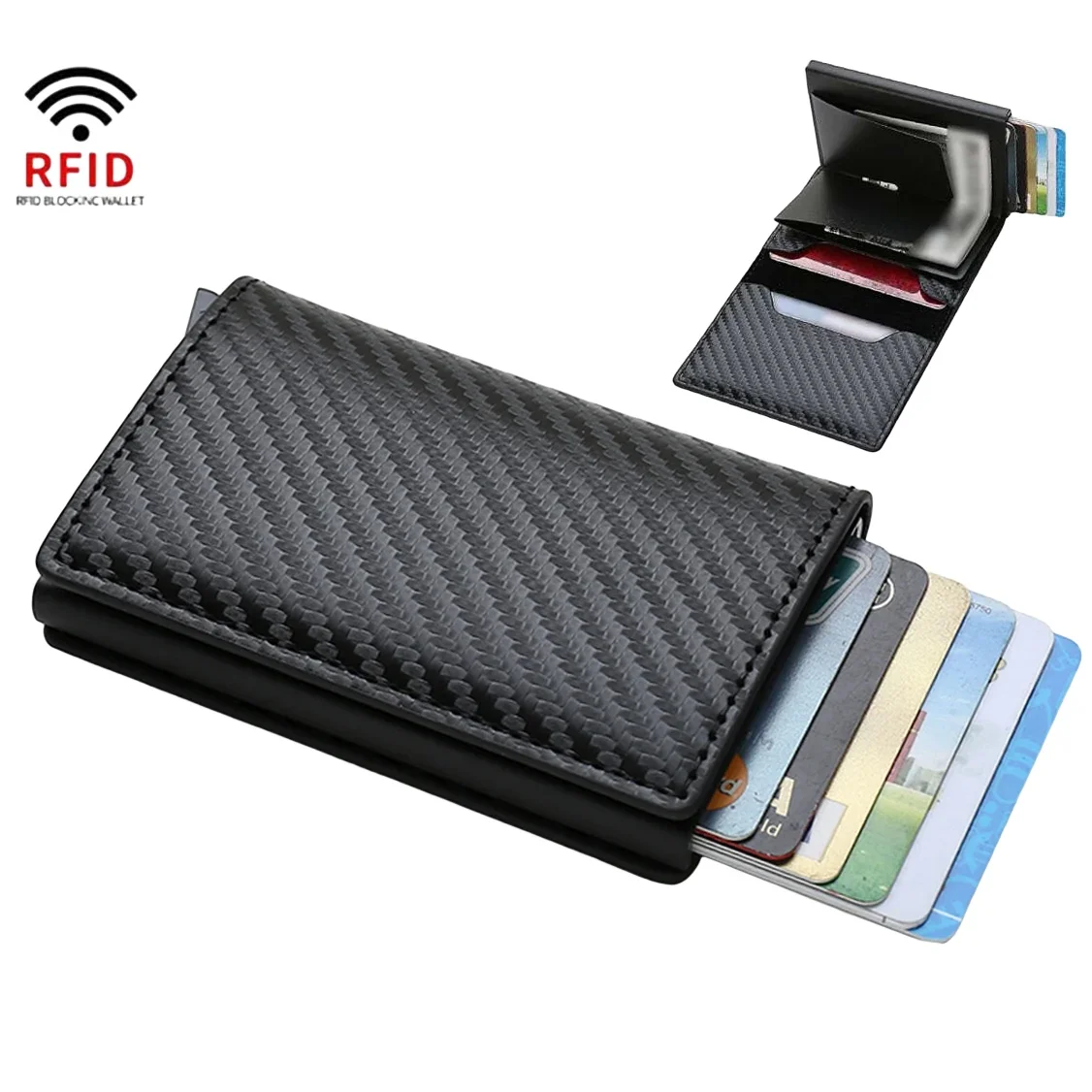 

Кошелек RFID из углеродного волокна тонкий алюминиевый Мужской кошелек для удостоверения личности держатель для кредитных карт автоматический выдвижной мини-кошелек для банковских карт