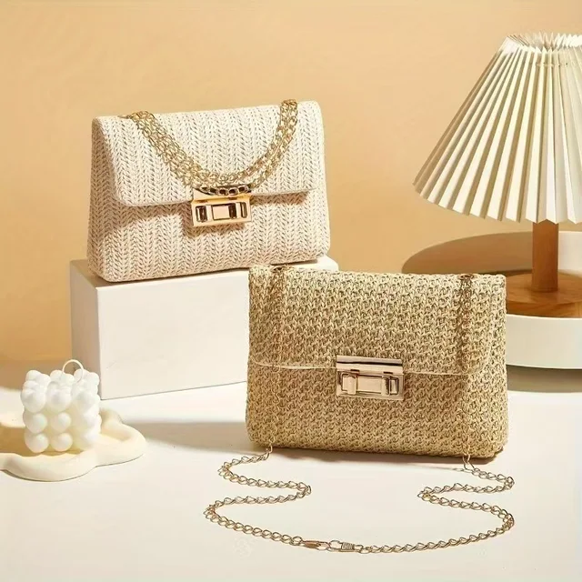 Fashionable retro-style woven single-shoulder women's bag, versatile trendy crossbody straw bag, Bohemian-style small square bag