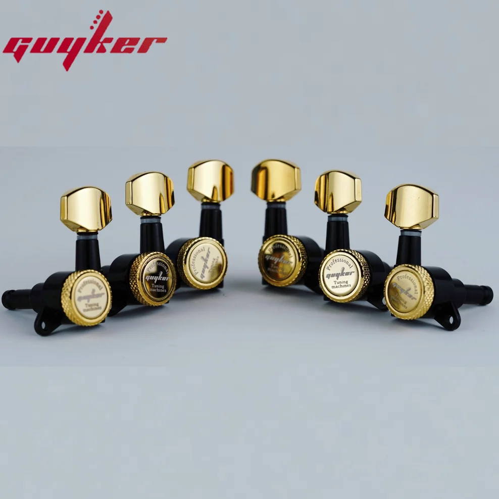 Guyker Guitar Locking Tuners - 1:18 Lock String Tuning Pegs, Black & Gold Finish