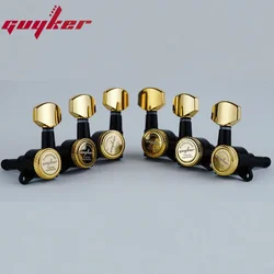 Guyker Guitar Locking Tuners - 1:18 Lock String Tuning Pegs, Black & Gold Finish (BKGD 3R3L)