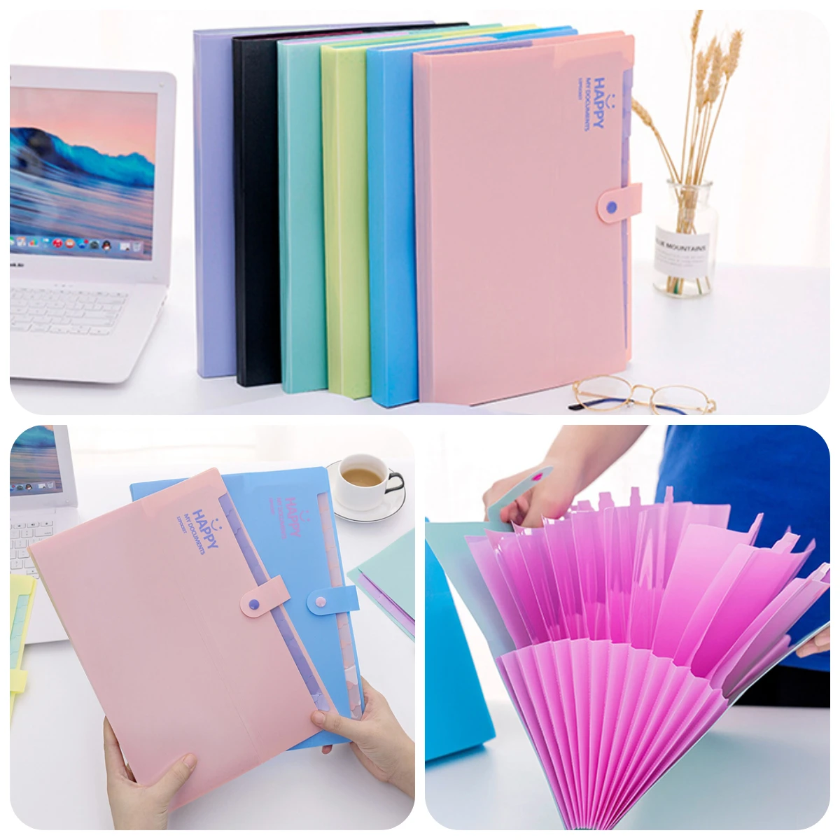 

2022 New Colorful A4 Plastic Portable File Folder 13 Layers Candy Color Document Organizer Office Stationery File Document Bag