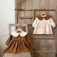Ins Autumn Infant Baby Girl Dress Cotton Floral Print Long Sleeve Infant Girl Dress Contrast Turn Down Collar Toddler Girl Dress 5