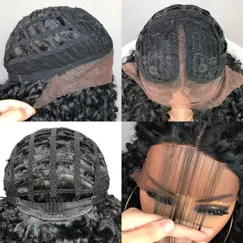 Short Bob Wig Lace Front Wigs for Women Afro Kinky Curly Wigs Ombre Brown Synthetic Middle Nature Hair Black Headgear with Clips - Image 6