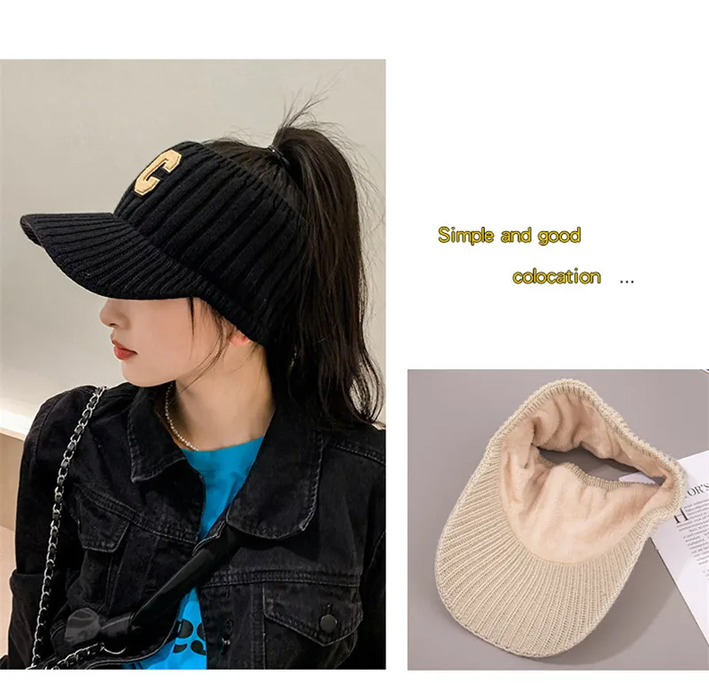 Căciulă de schi casual pentru femei, cu litere C solide, sport, unisex, iarnă caldă, vizor, pălării de agrement, șapcă gorros_voghion.com