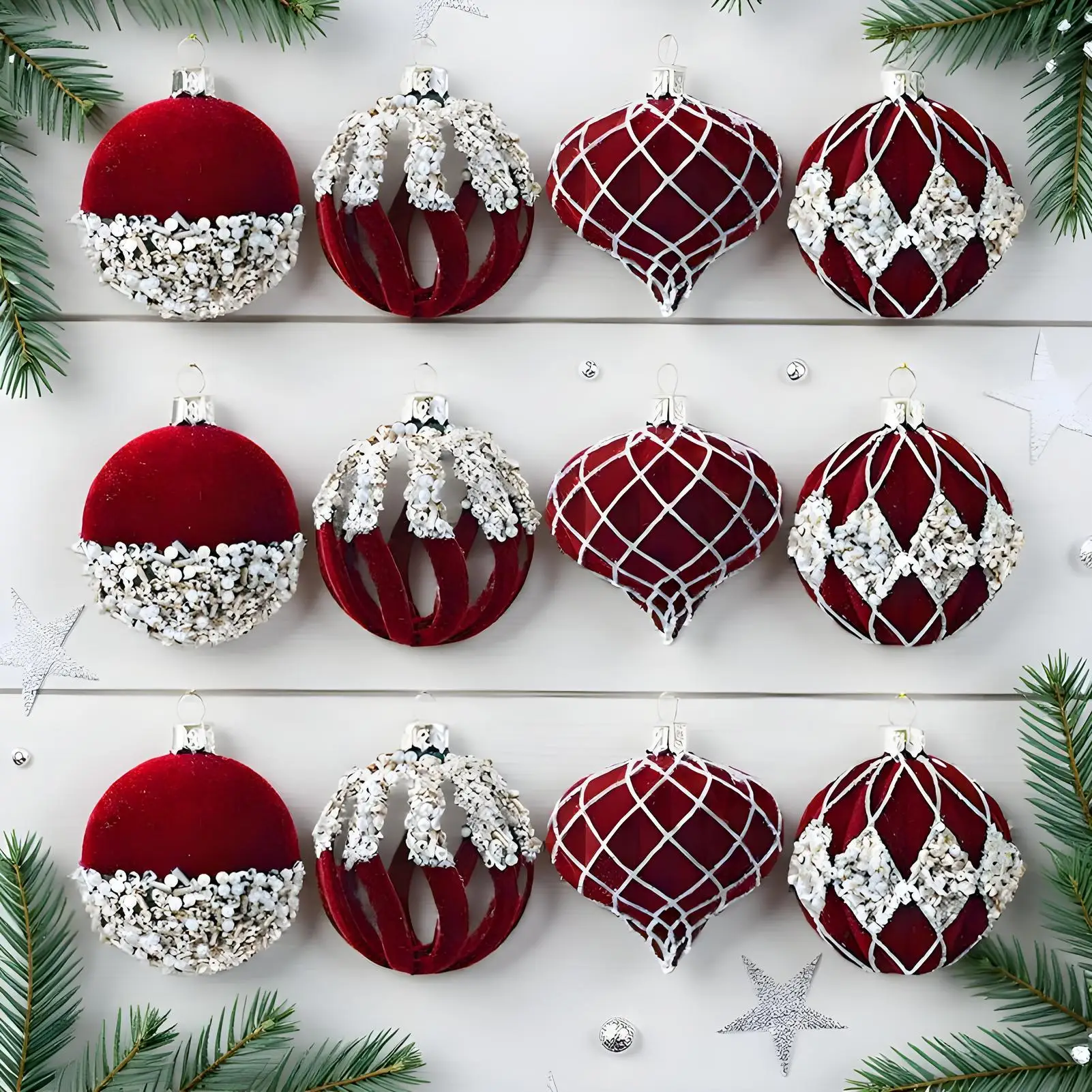 Christmas Ball Ornaments 12 Pieces Modern Art Rhinestone Flocked Balls For Christmas Tree For Home Wall Living Room House Indoor