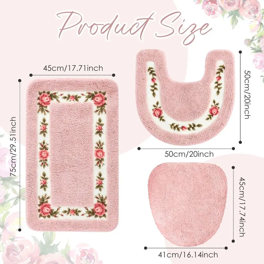 Rose Floral Bath Rug Set - U-shaped rug
