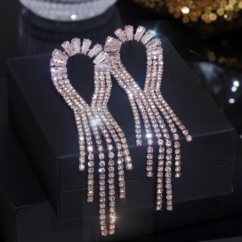 New Design Silver Color Long Tassel Earrings For Women Shiny