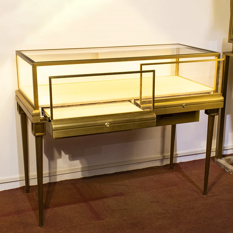 Round glass travel display cabinet portable metal jewelry storage counter for exhibitors ring necklace trade