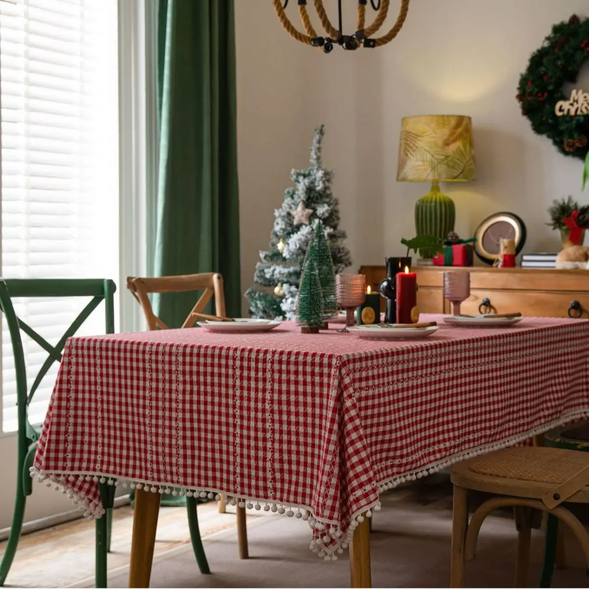 

Christmas Holiday Tablecloths Tea Table Decor For Events Birthday Wedding Rectangular Yarn Dyed Dinning Table Cloth Cover