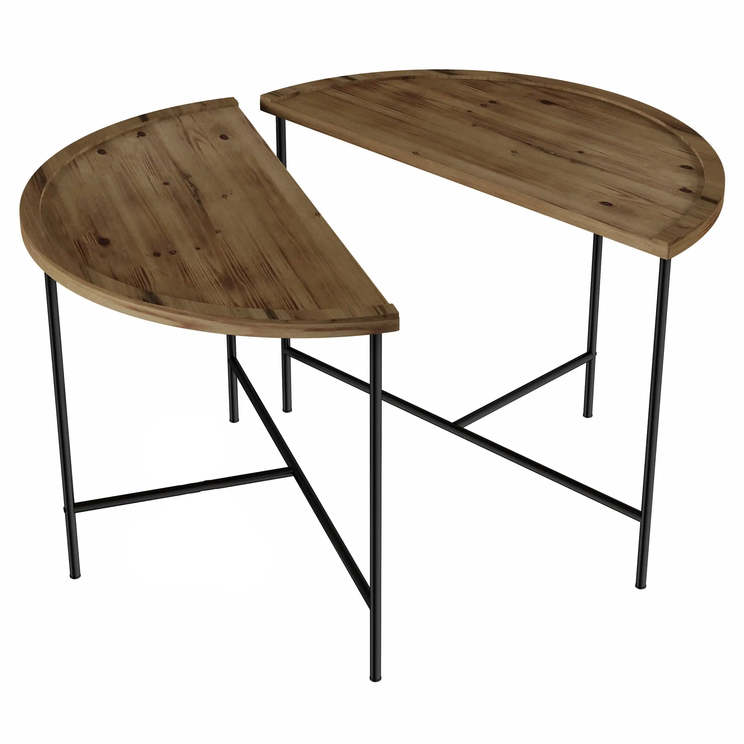 

Set of 2 Half Moon Coffee Table in Rustic Weathered Oak