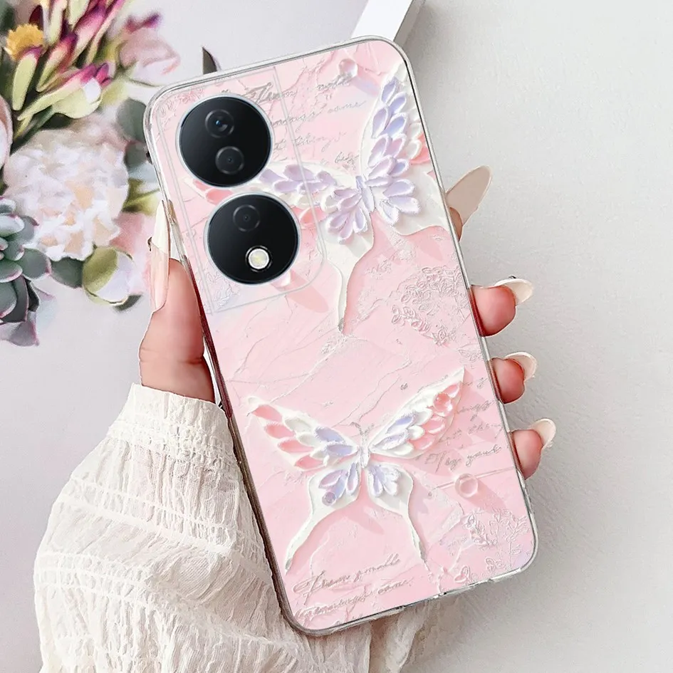 Colorful Flower Clear Silicone Phone Case for Honor X7b and Honor 90