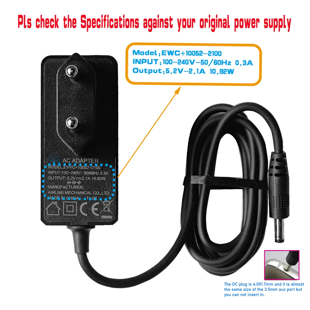 Power adapter for Mijia Mi TV Box S Xiao-mi TV Box S 2nd Gen EU Plug Charger Power Cable 5.2V 2.1A