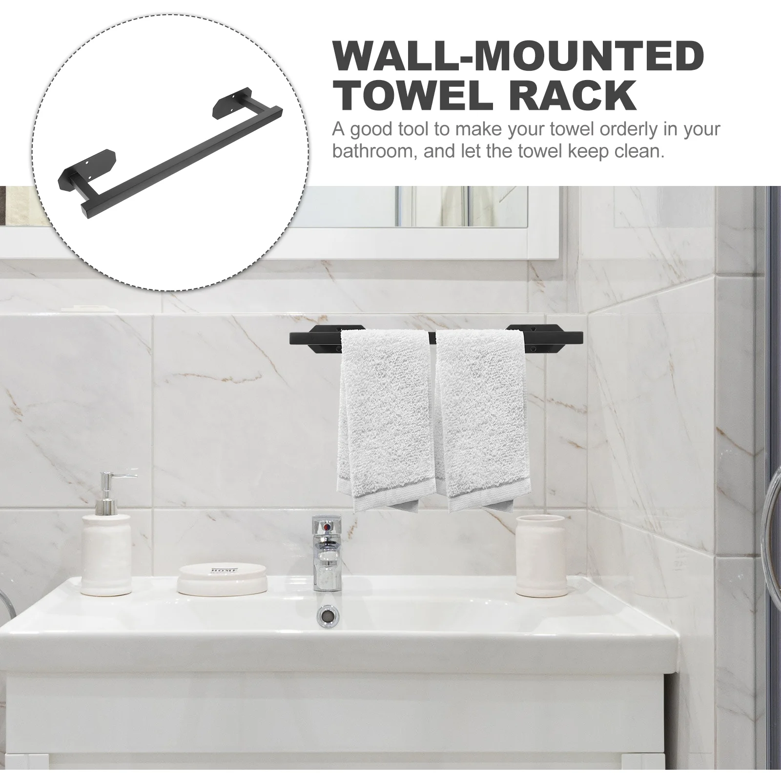 Towel Racks Wall-mounted Stainless Steel Bathroom Bar (octagonal-40cm Single Pole-black) Shower Holder Door Bars for Holders
