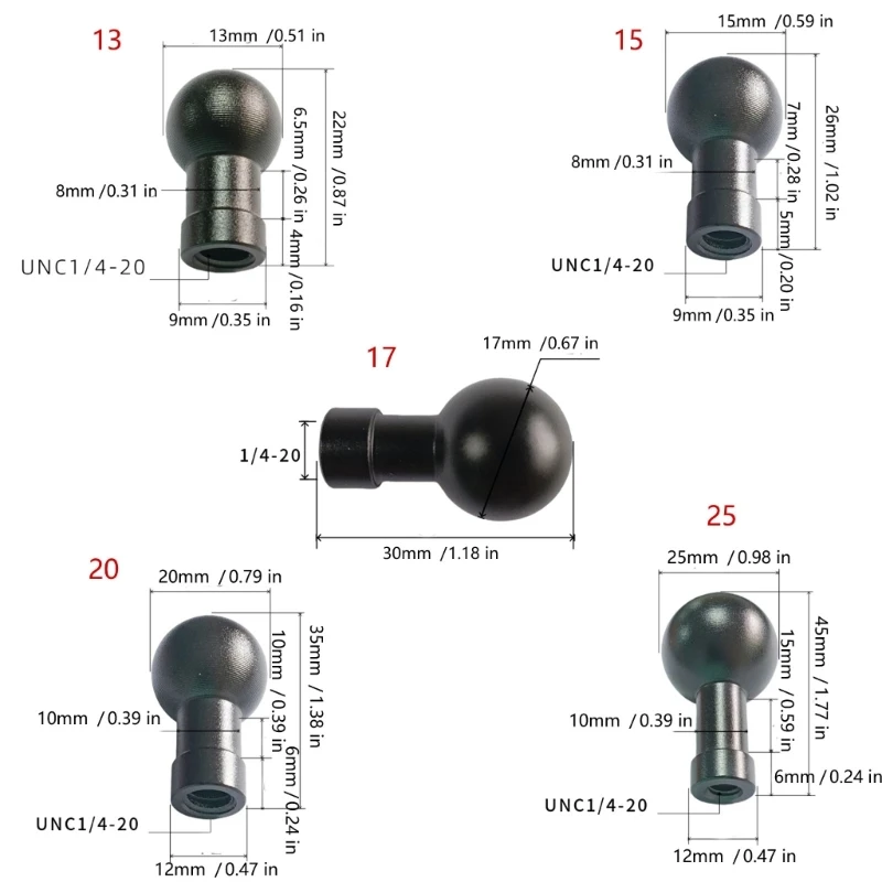 2026 알루미늄 13/17/15/20/25mm 볼 헤드 1/4인치 나사 카메라 브래킷 어댑터 볼 헤드 나사 너트 사진 액세서리
