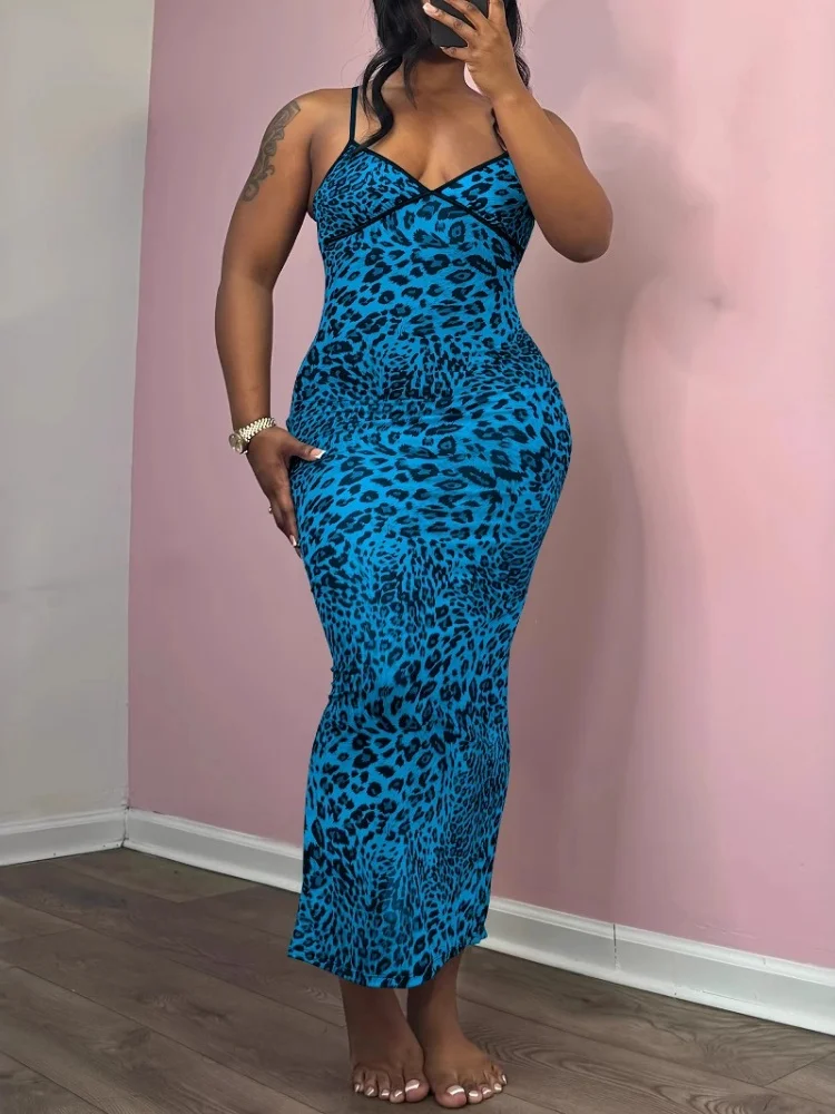Wmstar Women Dress Wholesale Leopard Print V Neck Summer New Fashion Long Bodycon Maxi Elegant Dress 2025 Drop Shopping