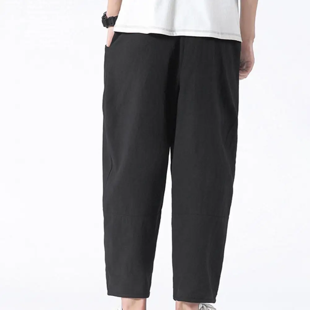 

Relaxed Fit Men Trousers Versatile Men's Elastic Waist Drawstring Pants Comfortable Loose Fit Big Pockets Stylish for Casual