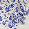 Retro Embroidered Dragon Red Pink Blue White Porcelain Chinese 3D Embossed Relief Self Adhesive Nail Art Stickers Manicure Decal 1