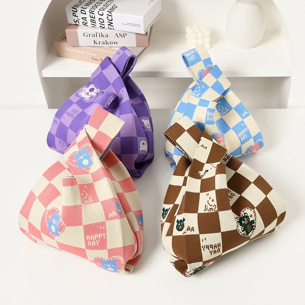 

Сумка-тоут женская многоразовая в клетку, миниатюрная клетчатая сумочка ручной работы для студентов, Повседневная широкая, в полоску