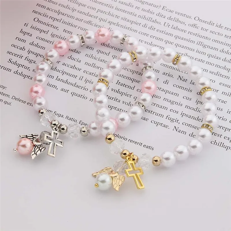 Baby Shower Bracelet 1pcs/10pcs Angel Baptism Gift Wooden Bead Initial Letter