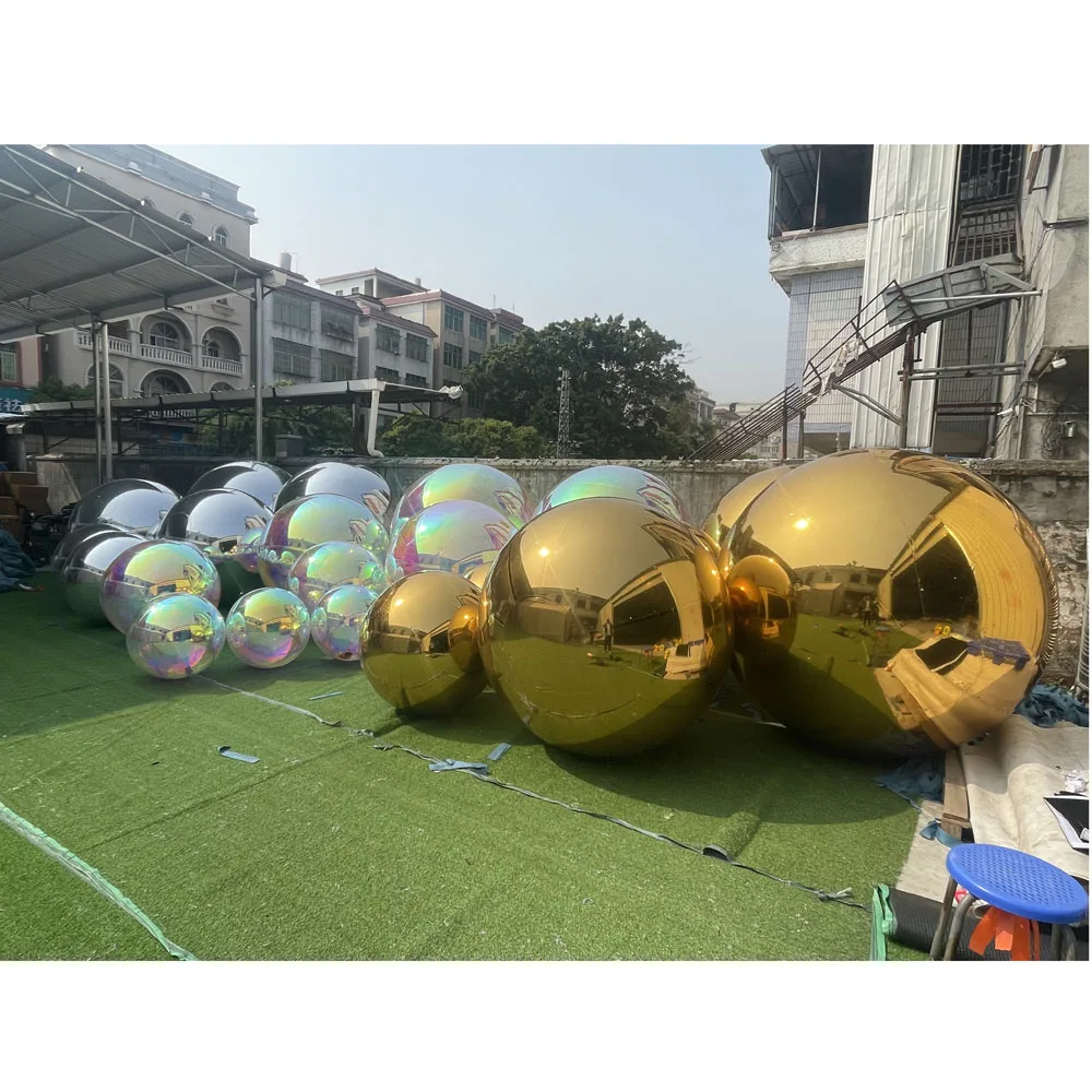 Wedding Decoration Inflatable Mirror Ball Metallic Mirror Sphere Sealed 50cm Gold Silver Balloon With Pump For Outdoor Art Show