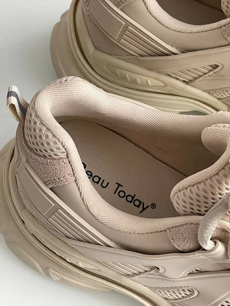 BeauToday Platform Sneakers Women Mesh Solid Color Breathable Trainers Lace-up Round Toe Thick Sole Ladies Shoes Handmade 29462 5