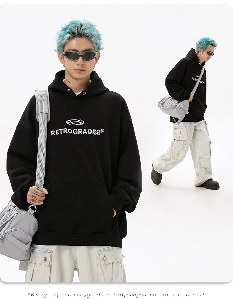 American Metallic Printed Hooded Sweatshirt Men's Spring Autumn Couple Hip Hop Loose Jacket