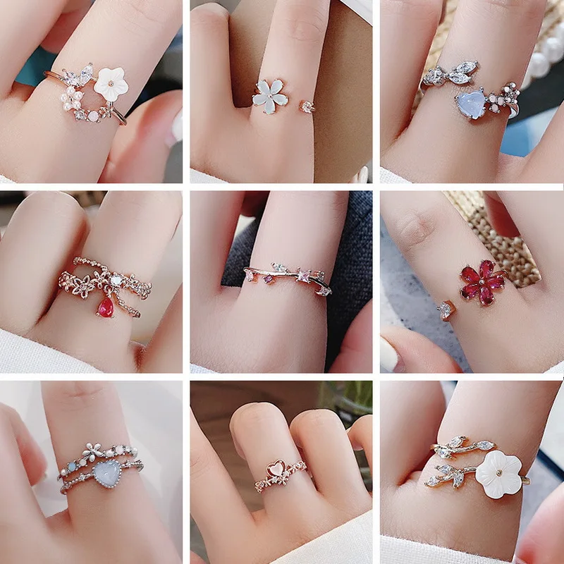 Korea New Trend 17 Style Cute Flowers Rings For Women Sweet