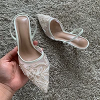 Mesh Embroidered Thin High Heels Sandals Women 2025 Summer Sexy Slingback Pointed Toe Pumps Dress Shoes Woman Sandalias De Mujer - Image 5