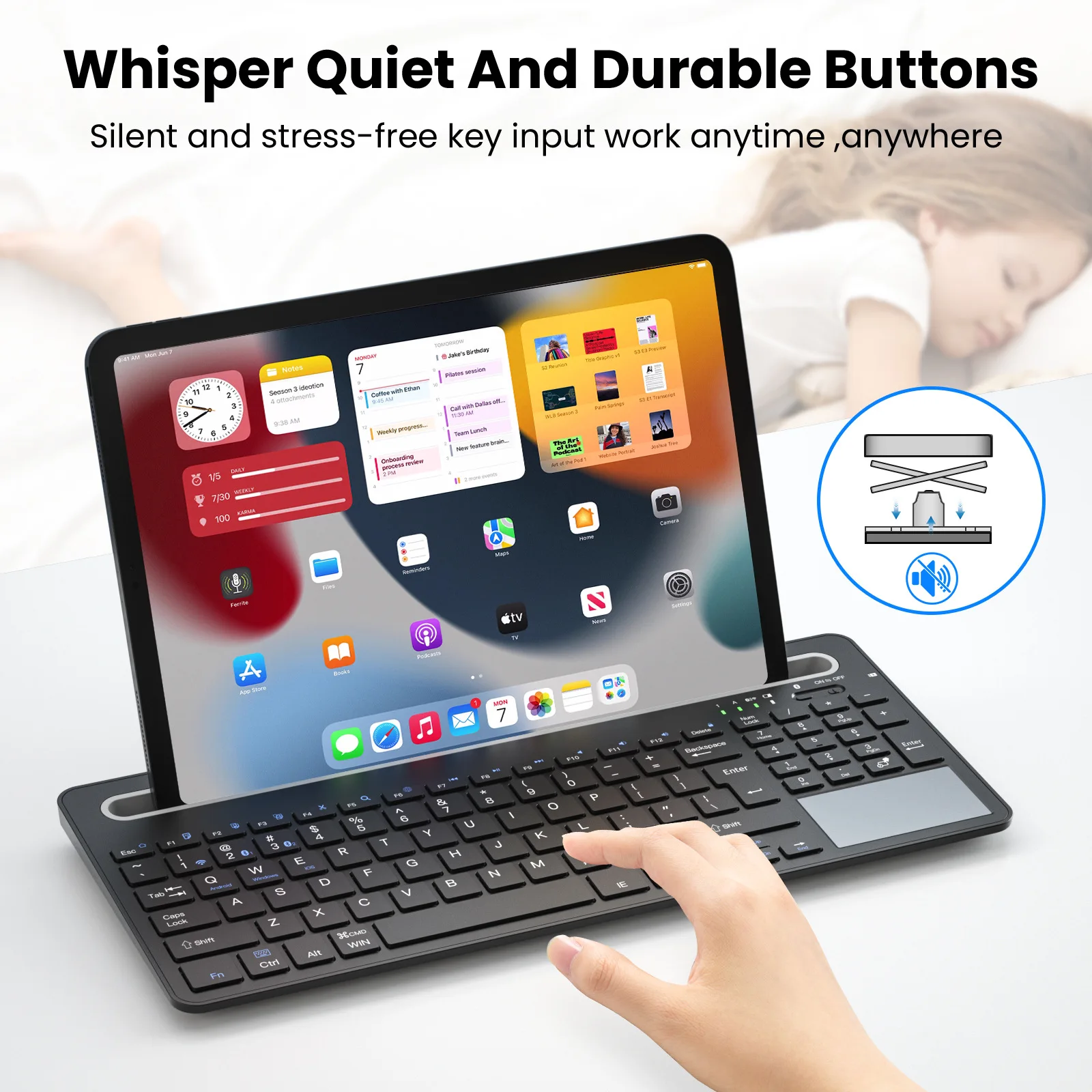 Three-mode bracket, large card slot, Bluetooth 2.4G wireless keyboard with touchpad, suitable for tablet ipad Android Huawei
