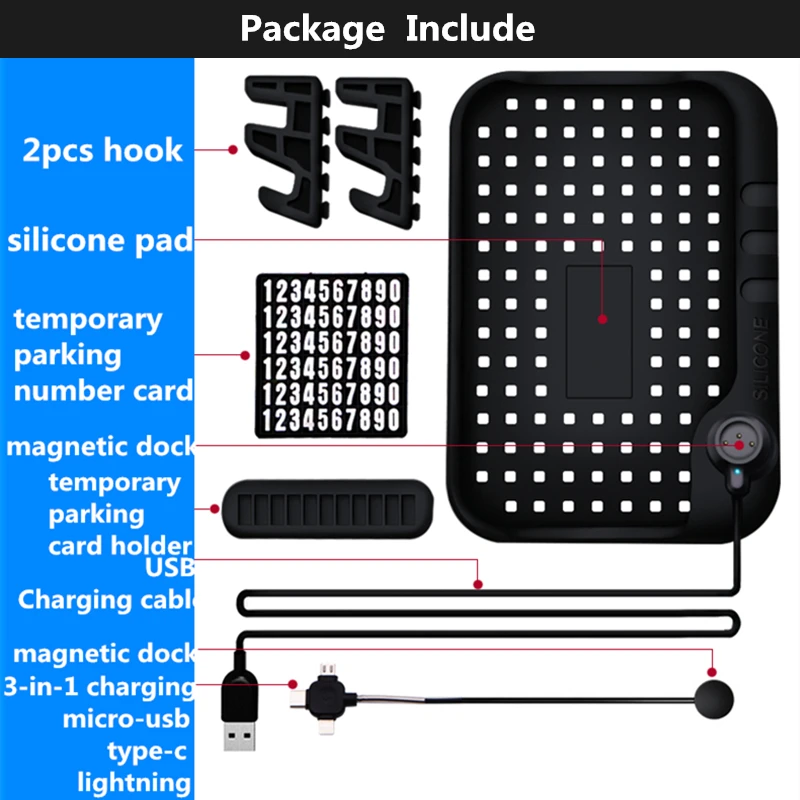 iphone desk stand 3 In 1 Multi-functional Magnetic Charge Silicone Anti-Slip Mat Car Navigation Mobile Phone USB Charger With Parking Card bedside phone holder Holders & Stands