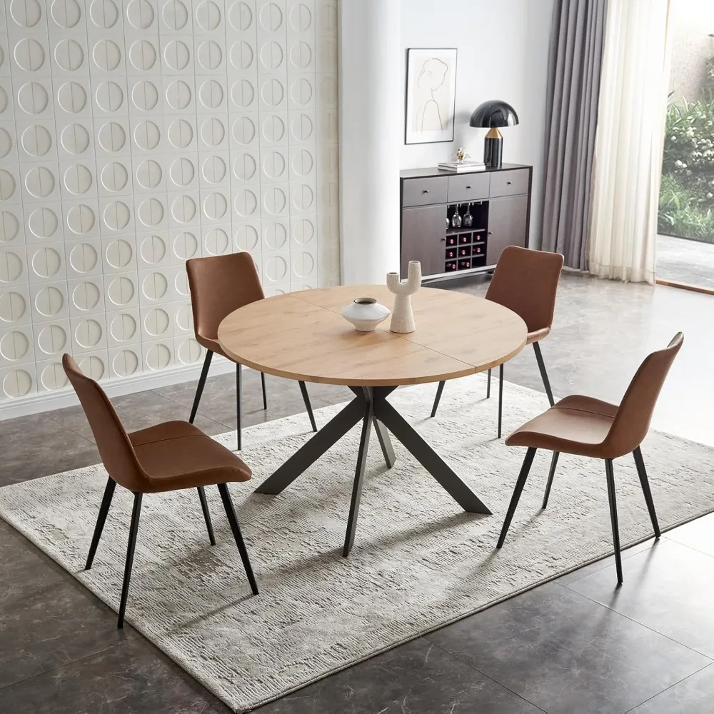 Round Dining Table Set 46.4" Mid Century Modern Round Dining Table for 4-6 Person Coffee for Kitchen Room