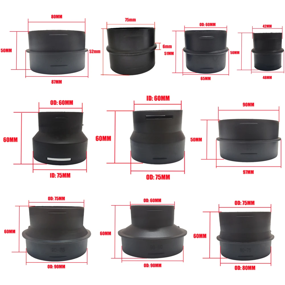 42/60/75/80/90mm Car Heater Ducting Reducer Hose Tube Connector Joiner For Webasto For Diesel Parking Heater