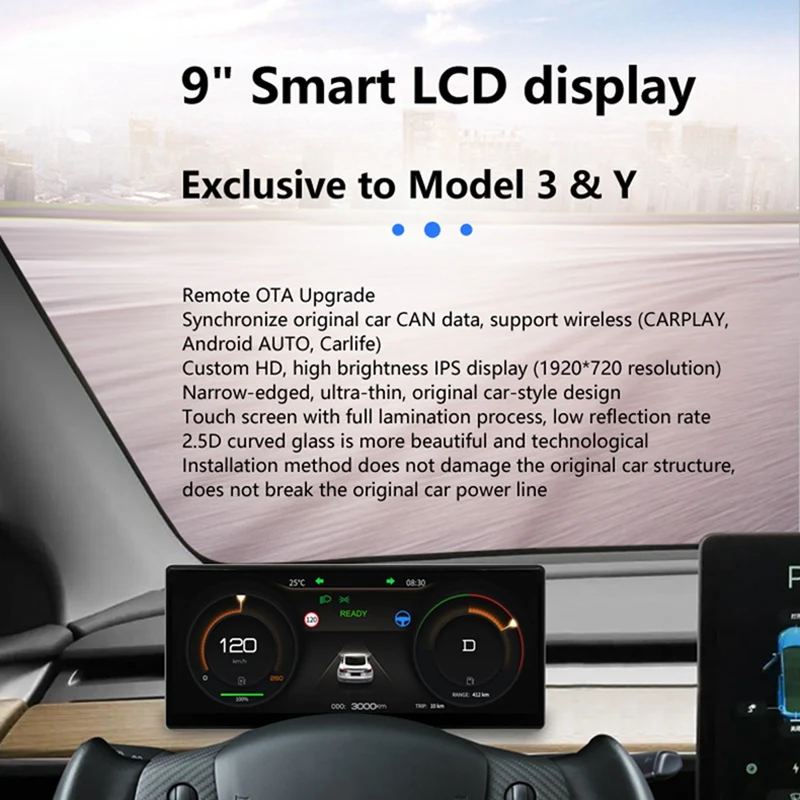 

Сенсорный экран 9 дюймов HD HUD для Tesla Model 3 Model Y 2017-2023 Carplay Android авто Bluetooth Wifi (для AMD Ryzen + Atom)
