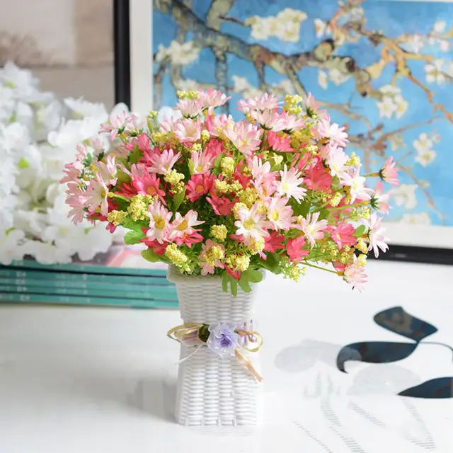 Virág Váza Törhetetlen Négyzet Alakú Nyitó Kézzel Készített Rattan Szövött Műanyag Retro Művészeti Asztali Dekorációs Növények Edény - Image 3