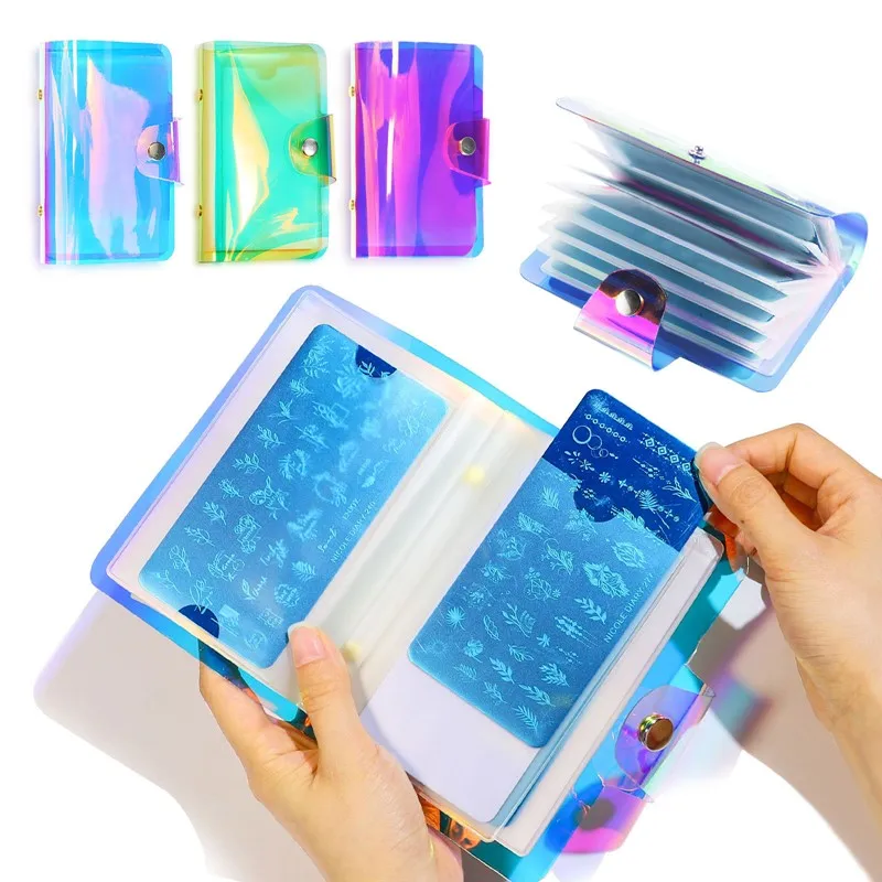 Holographics Stamping Plate Case Bag 20 Slot Nail Art Stamp Card Storage Bag Aurora Steel Plate Stencil Stamping Template Album