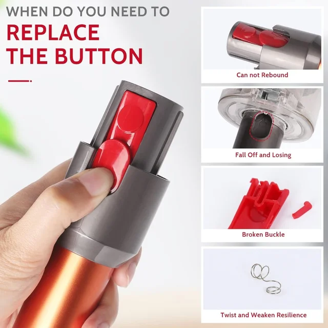 ปุ่มล็อคหัวดูดฝุ่นสำหรับเครื่องดูดฝุ่น Dyson รุ่น V7, V8, V10, V11 และ V15, อะไหล่สำหรับด้ามต่อ, ด้ามต่อแบบยาว 5