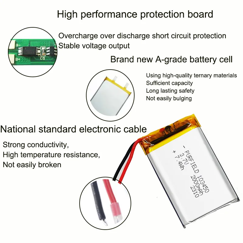 2000mAh Rechargeable Lithium Polymer Battery 3.7V