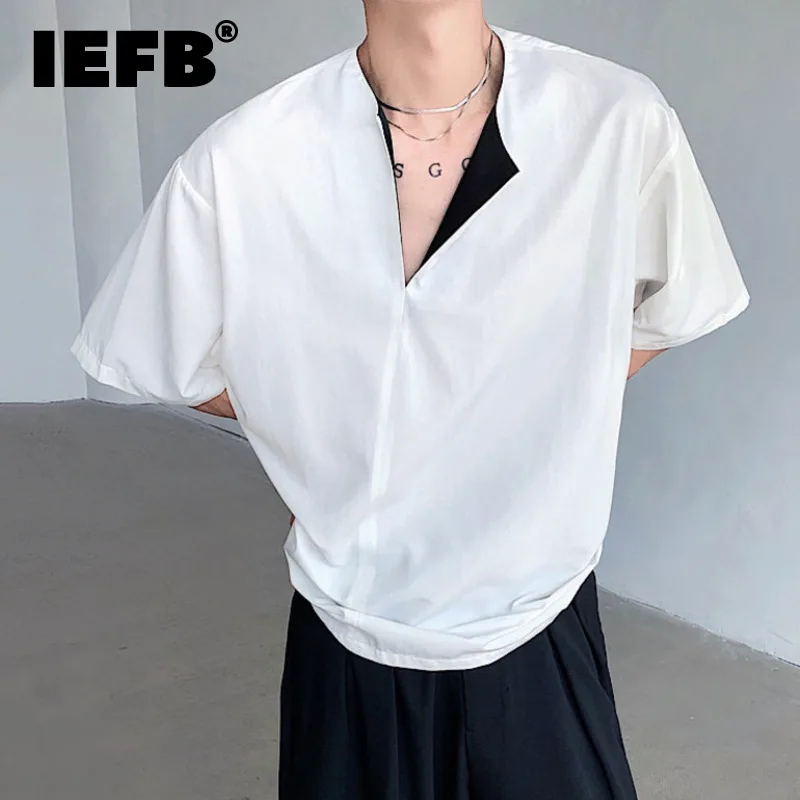

Летняя шикарная свободная Мужская футболка IEFB, повседневные Простые однотонные мужские топы с круглым вырезом и коротким рукавом, новые стильные 2024 9C6146
